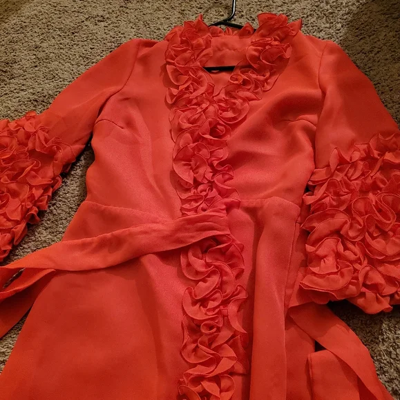 Vintage Red Ruffle 50s Style Robe - Picture 9 of 13